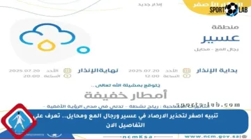 تنبيه أصفر لتحذير الأرصاد في عسير ورجال المع ومحايل.. تعرف على التفاصيل الآن
